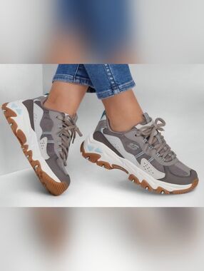 Skechers Women's Taupe, White & Gum Lace-Up Chunky Sneakers